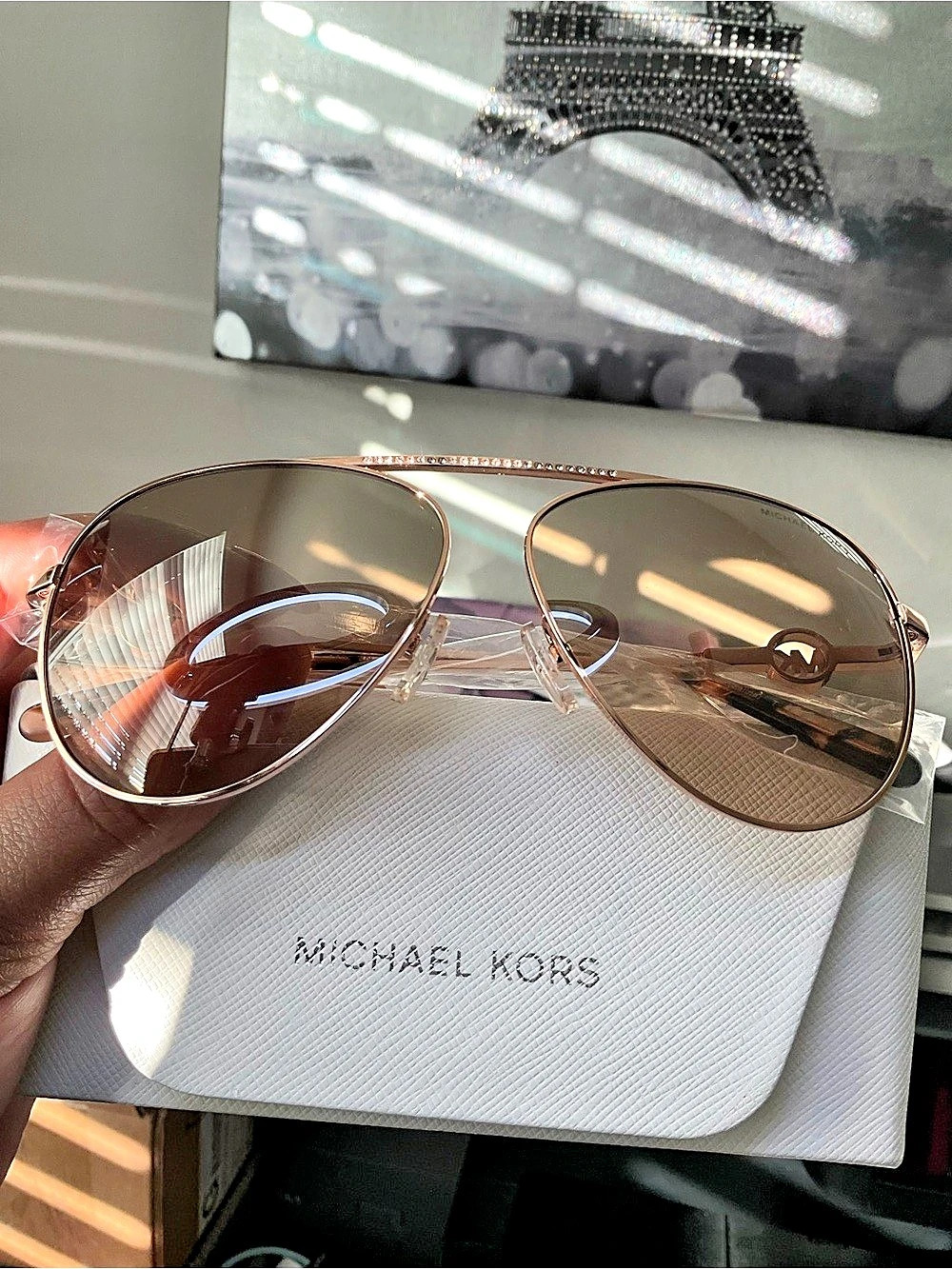 Michael Kors Chelsea Aviator Sunglasses Brown & Gold